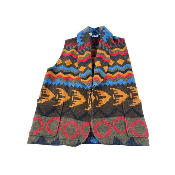 Rafaella Vest Womens L Southwest Boho Style Cardigan Wool Blend Tribal Colors - Picture 1 of 10